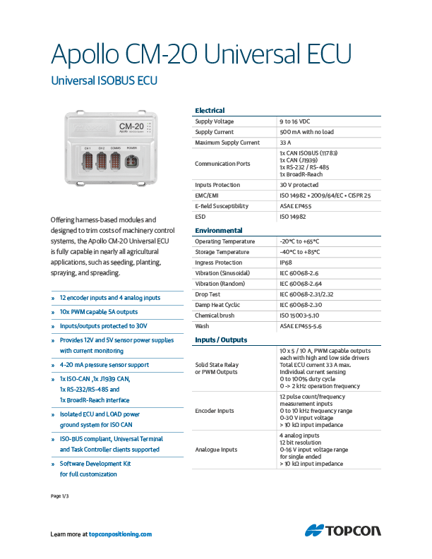 Apollo CM-20 Universal ECU Datasheet - Rev B