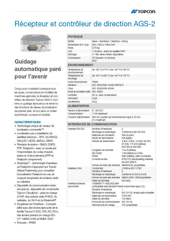 Topcon AGS-2 OEM Datasheet (French) - Rev A
