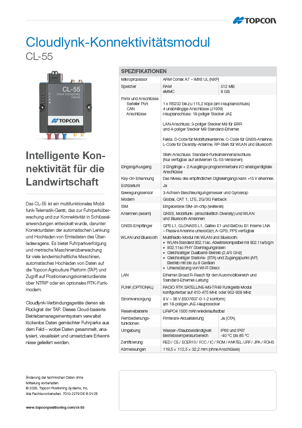 Topcon CL55 Cloud Connectivity Device Datasheet (German) - Rev B