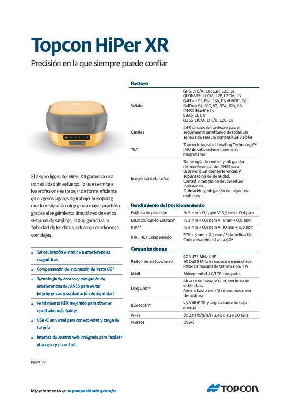 Topcon HiPer XR Data Sheet (Spanish) - Rev A