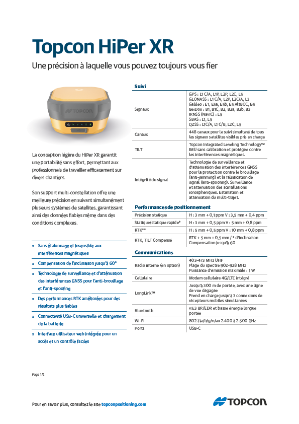Topcon HiPer XR Datasheet (French) - Rev A