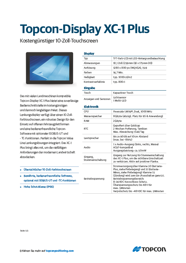 Topcon XC1 Plus Console Datasheet (German) - Rev A