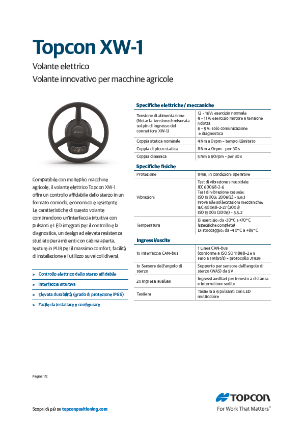 XW1 Electric Steering Wheel Datasheet (IT) - Rev A